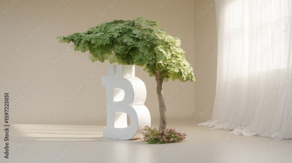 Poster green tree in a vase symbolizing growth strategies in a quantum decision tree concept
