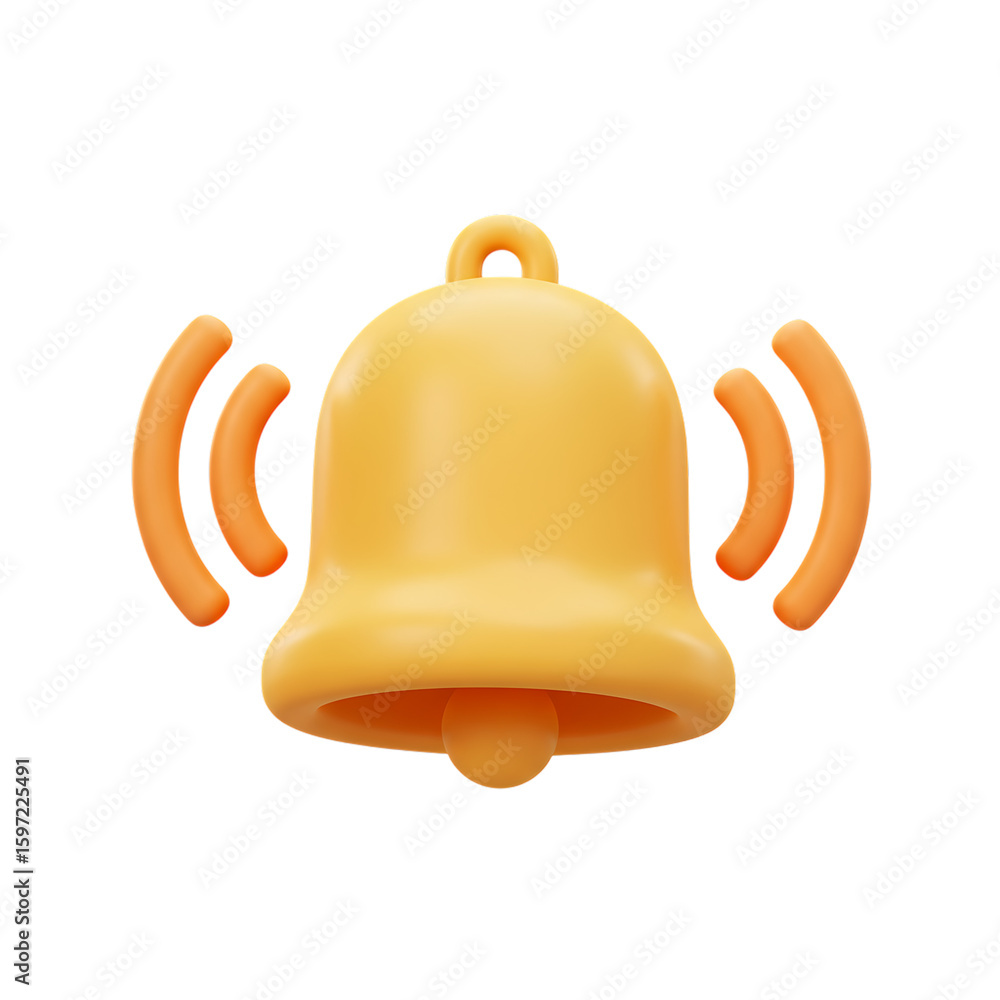Poster bright golden bell with sound waves emanating from it isolated on transparent background