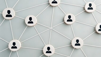 Human Network Visualization with Circular Icons, Lines of Connection, and Light Gradient Background