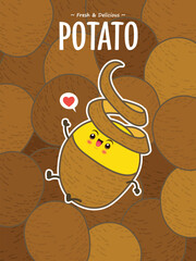 Vintage food poster design with potato character.