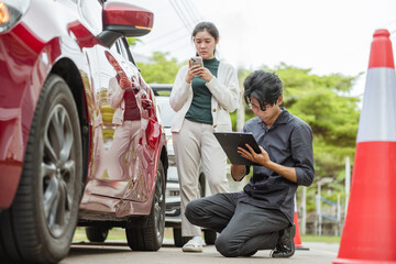 Car accident crash, Car accident protection, Claim collision, Auto emergency. Crashed car claim...