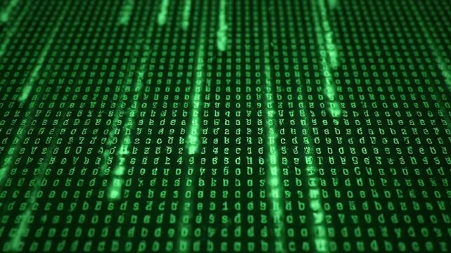 Abstract digital visualization of cascading binary code streams, illustrating the concept of data flow and digital information processing.