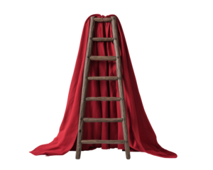 Wooden ladder with flowing red fabric