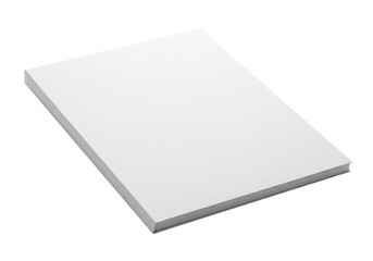 Blank white notebook resting on a table with a soft shadow and minimalistic background