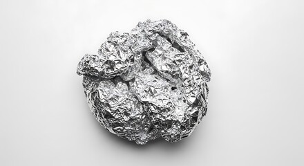 Crumpled Aluminum Foil Ball on White Surface
