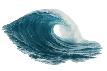 Massive ocean wave cresting, forming barrel shape with transparent background, ideal surfing condition