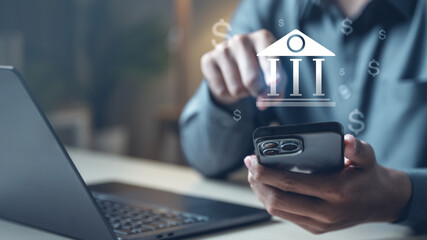 Online banking transfer money concept. Internet bank account deposit. Finance business. Financial...