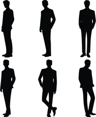 Collection of silhouettes of business men wearing suits in various poses