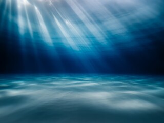 Obraz premium Underwater sunbeams illuminating ocean floor light rays