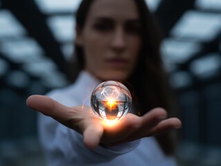 Fototapeta premium Woman holding glowing orb crystal