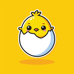 Vector illustration of cute male chick in egg, hatching egg