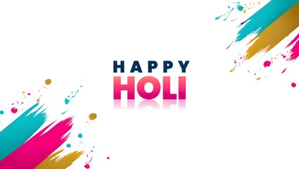 Colorful Happy Holi Celebration Background with Vibrant Paint Splashes and Modern Typography for Festive Greetings