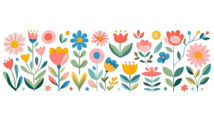 Fototapeta premium Colorful Floral Pattern with Retro Style A Cheerful and Vibrant Design