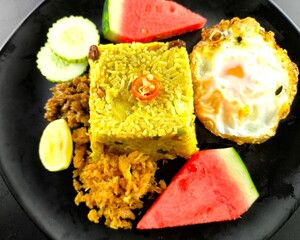 Pineapple Baked rice in plate, indoor Chiangmai Thailand.

