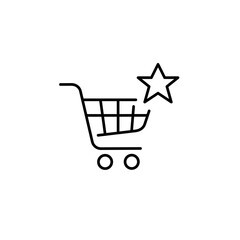 Shopping cart and star. Best-rated store, top deals, customer favorites. Pixel perfect, editable stroke vector icon