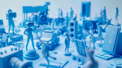 Isometric 3D World of Technology and Innovation with People and Futuristic Devices