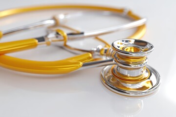 A Modern Stethoscope on a Bright Reflective Surface for Clinical Use and Assessment