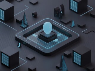 Futuristic glowing orb on digital platform technology