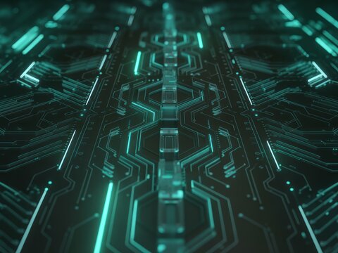 Glowing circuit board pathways technology digital