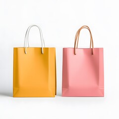 Colorful Shopping Bags in Yellow and Pink on a White Background