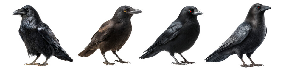 Obraz premium Four crows with distinctive appearances and gestures