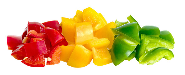 Green yellow red chopped sweet bell pepper isolated