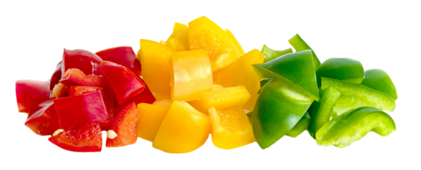 Green yellow red chopped sweet bell pepper isolated