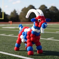 Playful Balloon Animal Goat on a Grassy Field A whimsical display of craftsmanship and vibrant colors against a sunny backdrop.