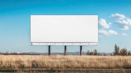 Blank billboard in a rural landscape under a clear sky.