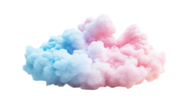 A fluffy pastel coloured cloud with soft pink and blue on white background 