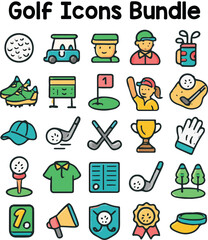 Set of Colorful golf icons. Doodle style icon vector bundle