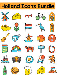 Set of Colorful holland icons. Doodle style icon vector bundle.eps