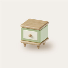Bedroom minimalist nightstand design. 3D render illustration
