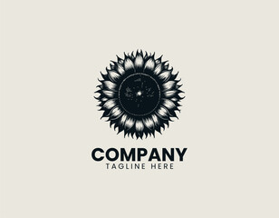 Fototapeta premium Detailed Sunflower Blossom Outline Floral Nature Beauty Vector Logo Design