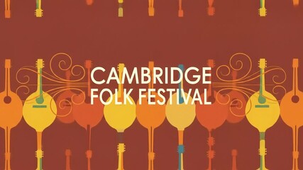 Animated Cambridge Folk Festival Logo with Patterned Background of Folk Instruments