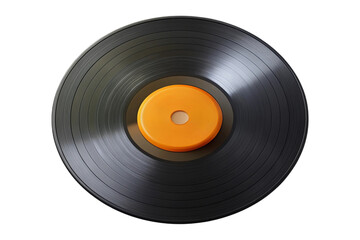Vintage vinyl record with orange label isolated on transparent background