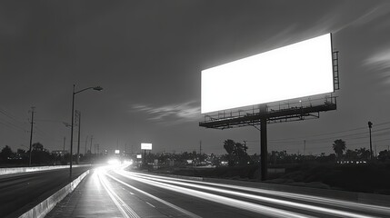 Empty billboard at night over a highway.