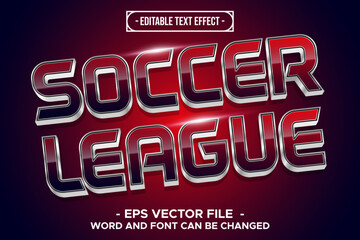 Fototapeta premium Editable Soccer League Text Effect – Metallic Sport Font Style on Red Lighting Background