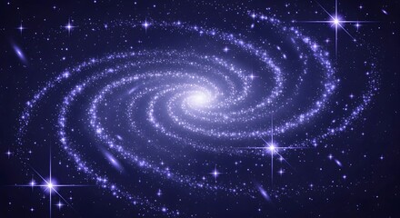 Obraz premium Vibrant blue spiral galaxy with bright stars in deep space.