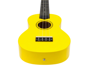  Bright Yellow Ukulele Front View with Glossy Finish, Isolated on transparent  Background