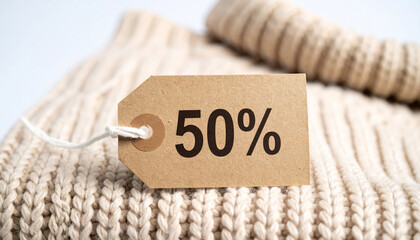 50% Discount Tag on Warm Beige Knitted Fabric for Retail Sale