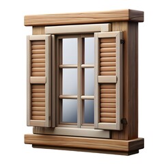 Rustic wooden window with open slatted shutters and a dark background