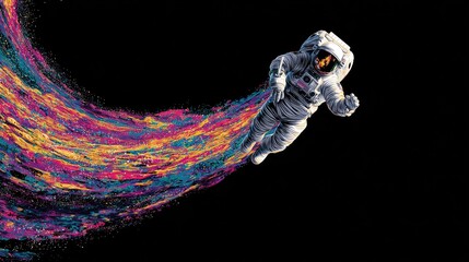 Pixel Art Astronaut Flying Through Colorful Trails