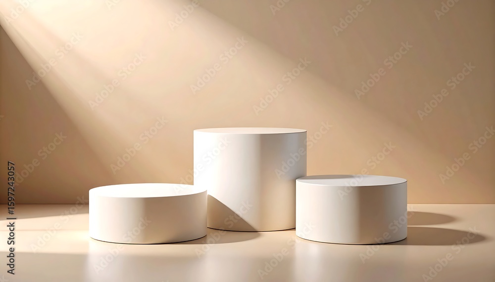 Poster minimalist podium display with soft light with 3d render, and product showcase background.
