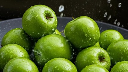 Juicy green apples, freshly washed, glistening with water droplets. - Powered by Adobe