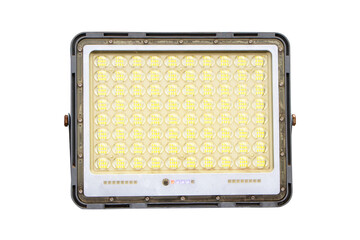 LED spotlight small isolated on cut out PNG or transparent background. Safety floodlight on roads. Technology that provides light electric in wide area. Shaped set in park to illuminate night. 