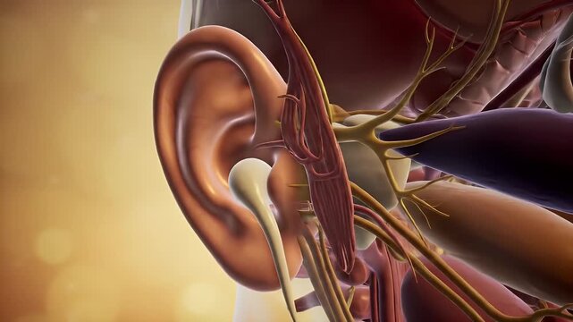 Detailed 3D Animation: Exploring the Human Ear and its Anatomy with Inner Structures and Nerves