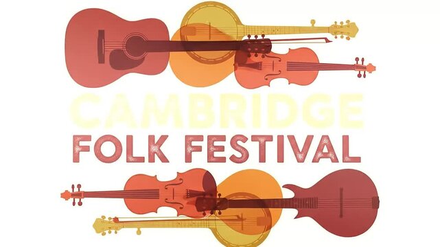 Animated Cambridge Folk Festival Logo with Overlapping Textured Folk Instruments