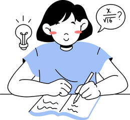 Illustration of Student Doing Math Homework