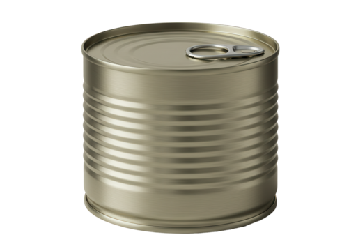 A shiny metal can with a pull tab, isolated on a white background, showcasing its sleek design